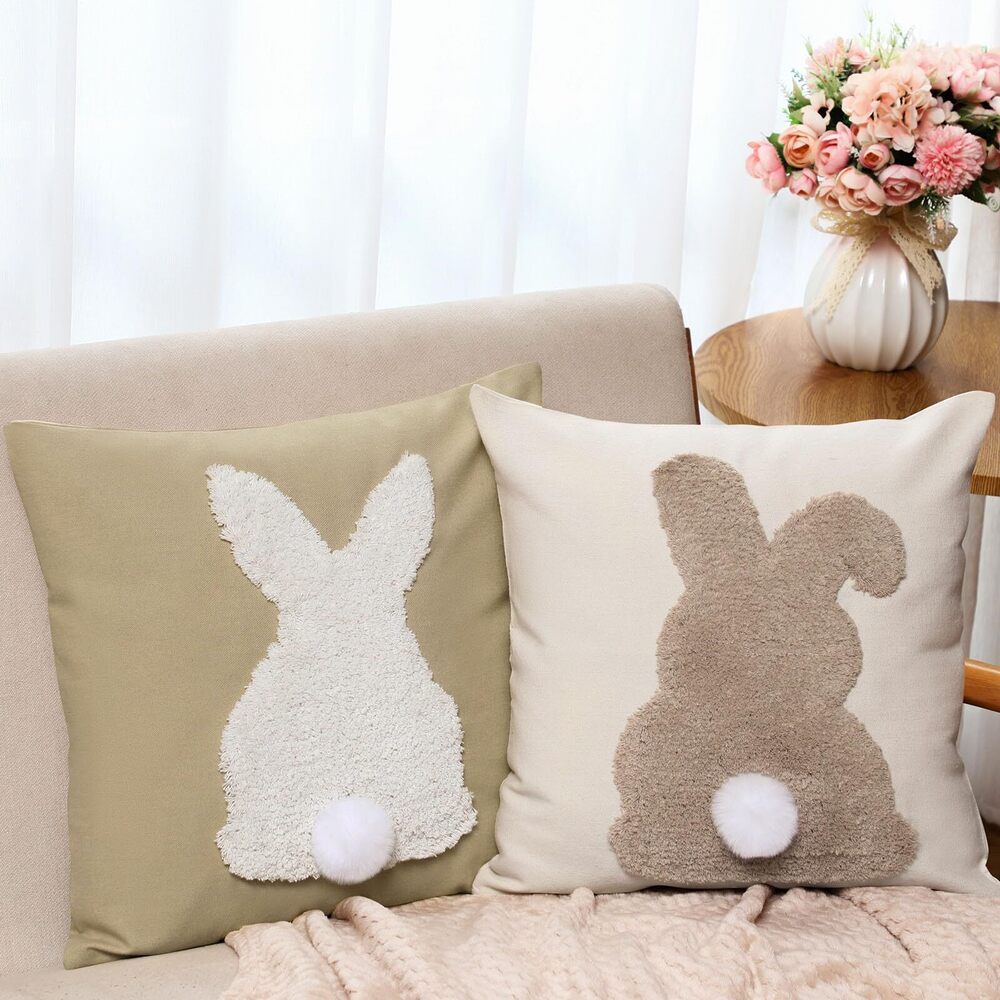 6135 Tufting Easter Pillow Covers 18" x 18" Set of 2 Bunny Pillow Covers 3D